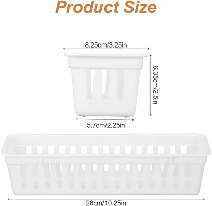 12 Pack Slim Plastic Storage Baskets Tray for Organizing 10.25 x 3.25 x 2.5 Inch Small Narrow Storage Bins Stackable Drawer Pencil Trays Holder for Desk Garage Cabinet Containers(White)