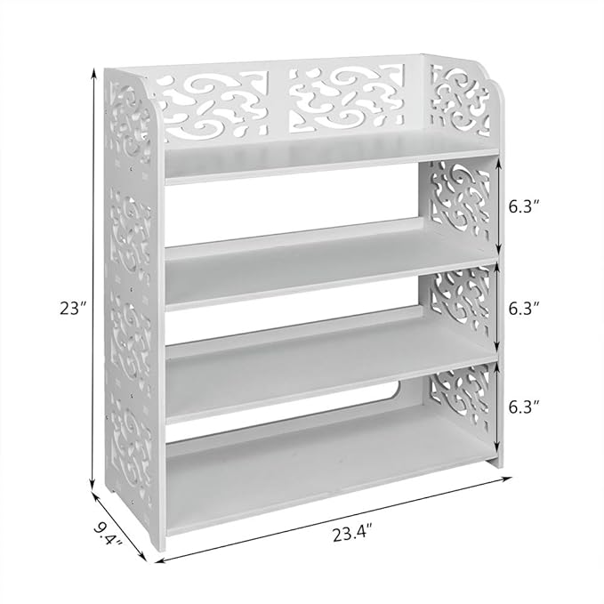 4 Tier Wood-Plastic Board Shoe Rack,Narrow Vertical Shoe Rack,Freestanding Shoe Organizer Shelf,Shoe Rack Storage Organizer,with Shelves,for Closet, Entryway, Front Door Entrance, Hallway (White)
