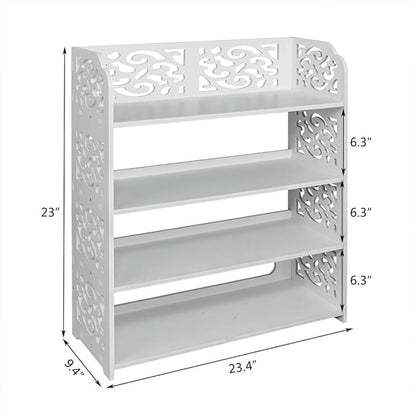 4 Tier Wood-Plastic Board Shoe Rack,Narrow Vertical Shoe Rack,Freestanding Shoe Organizer Shelf,Shoe Rack Storage Organizer,with Shelves,for Closet, Entryway, Front Door Entrance, Hallway (White)