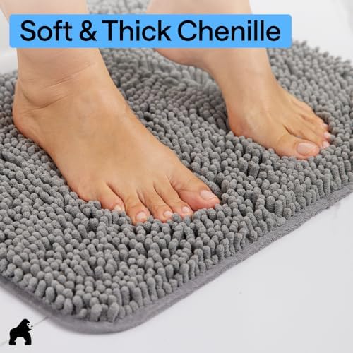 GORILLA GRIP Chenille Bath Rug Mat for Square Toilet Base, 24x19 Gray - Image 5