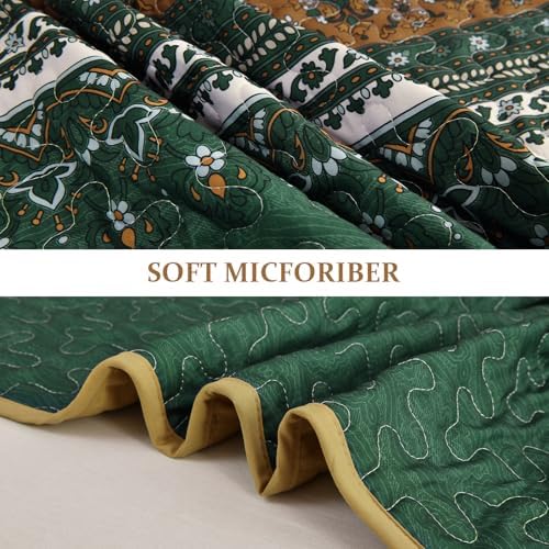 WONGS BEDDING Boho Quilt Queen Size,3 Pcs Bedspread Set, Brown Green - Image 6