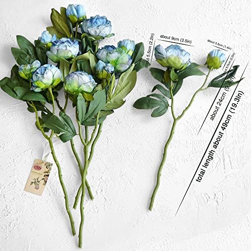 FiveSeasonStuff Vintage Dusty Blue Peonies – Realistic Artificial Silk Flowers with Dry-Look Petals, 6 Stems for Rustic Home & Wedding Bridesmaids Bouquet Bridal Showers - Image 6