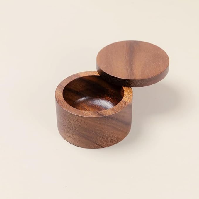 SiamMandalay Wooden Salt Cellar Box or Wood Spice Storage Container with Swivel Lid (6 oz,170 grams) – Countertop Handmade Acacia Herb, Tea Leaf, Sugar or Seasoning Holder Kitchen Accessory