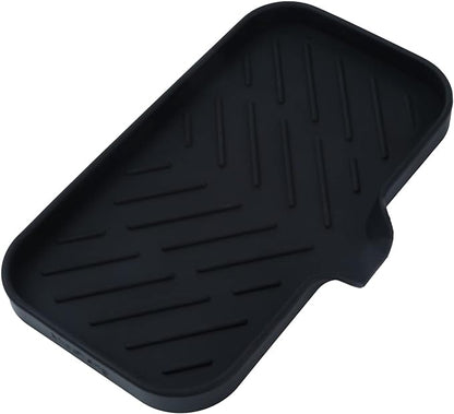MicoYang Silicone Bathroom Soap Dishes with Drain Spout-Bathroom and Kitchen Sink Organizer,Sponge Holder,Dish Soap Tray,Perfect for Dispenser,Scrubber,Bottle,Cup on Sink or Counter-Black 9.6"×5.3"