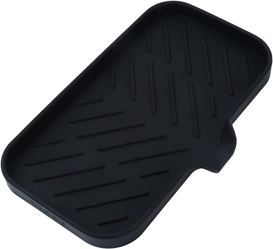 MicoYang Silicone Bathroom Soap Dishes with Drain Spout-Bathroom and Kitchen Sink Organizer,Sponge Holder,Dish Soap Tray,Perfect for Dispenser,Scrubber,Bottle,Cup on Sink or Counter-Black 9.6"×5.3"