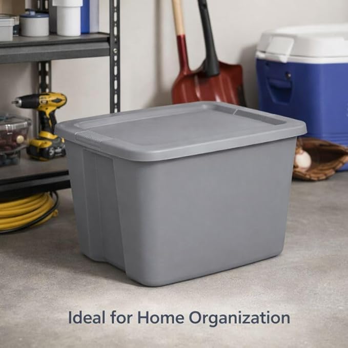 18 Gallon Plastic Storage Tote with Secure Snap-On Lid, Stackable Storage Bin for Linens, Seasonal Decor, Keepsakes & Home Organization (Gray)