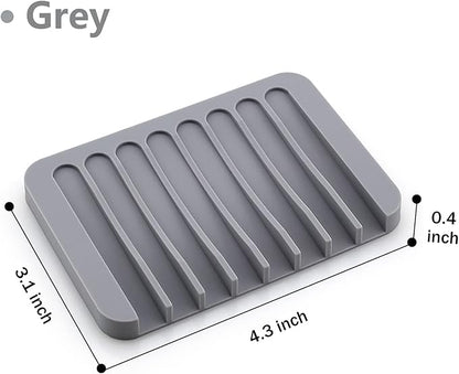 4PCS Self Draining Soap Holder, Premium Silicone Soap Dish, Waterfall Drainer Soap Saver for Bathroom, Kitchen, Bath Tub, Extend Soap Life, Keep Soap Bars Dry Easy Clean (Grey & Teal)