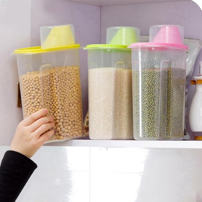 Wakauto 1.5L Airtight Food Storage Container – Plastic Clear Cereal & Rice Storage Bin Dispenser with Pour Spout & Measuring Cup, for Grains, Cereal, Rice, Beans, Kitchen Organization & Meal Prep
