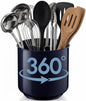 Cooler Kitchen Jumbo Plastic Rotating Extra Large Utensil Holder Crock with No-Tip Weighted Base, Removable Divider, and Gripped Insert - Kitchen Utensil Holder for Kitchen Counter: Blue Utensil Caddy