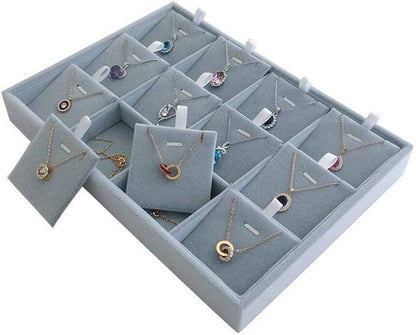 Premium Quality Grey Velvet Stackable Organizer Tray Pendant Necklace Jewelry Storage Store Home Drawer Closet Inserts Dividers with Removable Tabs