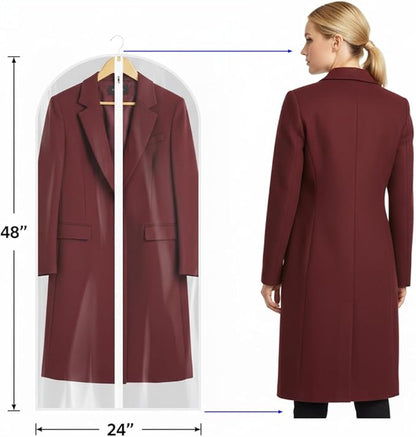 All Clear Garment Bags for Travel - 48” PEVA Waterproof Suit Cover with Zipper for Hanging Clothes, long dress - Durable Dresser for Closet Storage, Dustproof & Moisture Resistant - 48”/2 Pack