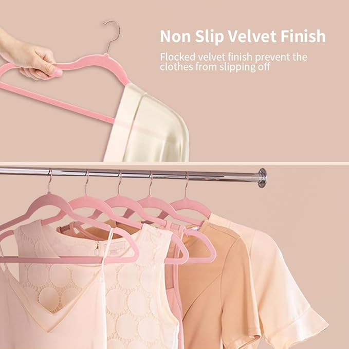 Stormix 36 Pack Velvet Hangers, 17.3 x 8.9 Inches Clothes Hangers, Non Slip Dresses Hangers with Shoulder Notches for Adult Pink - Rose Gold Hook
