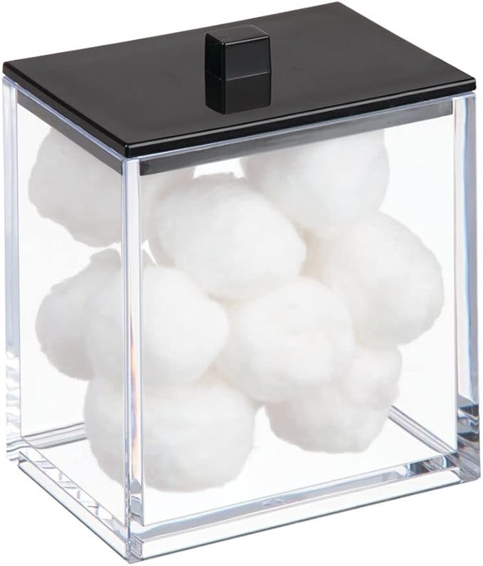 mDesign Plastic Rectangle Apothecary Canister - Organizer for Bathroom Vanity Countertop Shelf Decor - Holds Cotton Swabs, Soap, Makeup, Bath Salts - Lumiere Collection - 2 Pack - Clear/Matte Black