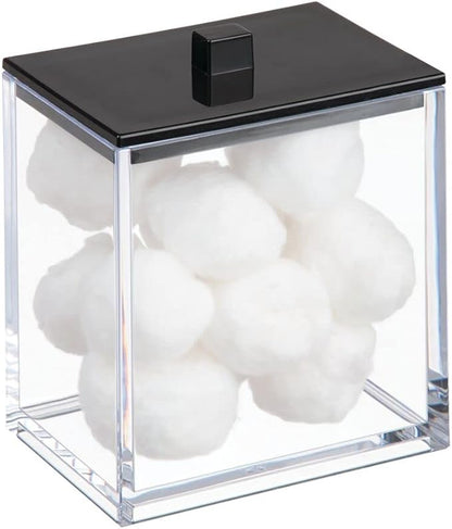 mDesign Plastic Rectangle Apothecary Canister - Organizer for Bathroom Vanity Countertop Shelf Decor - Holds Cotton Swabs, Soap, Makeup, Bath Salts - Lumiere Collection - 2 Pack - Clear/Matte Black