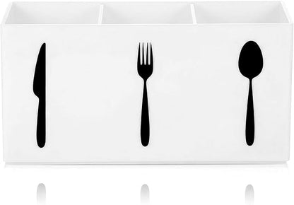 Cutlery Storage Organizer Silverware Caddy Utensil Holder Countertop Knife Spoon and Fork Organizer Kitchen 3 Section Tableware Storage Box Indoor Outdoor Party Tableware Holder (Black) (White)