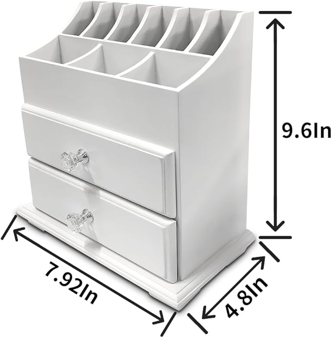 White Wood Cosmetics Organizer Makeup & Beauty Accessories Storage Rack with Drawers for Neat & Organize Storing of Makeup Tools Small Accessories at Home & Office Vanities & Bathroom Counter-top