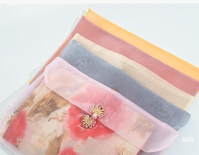 3 Pieces Scarf Storage Bag Beige Encrypted Matte Button Yarn Envelope Silk for Scarf Gifts Organza Clothing Wardrobe Organizer Packaging Bags 10.6 x 14.5 Inches (White 2)