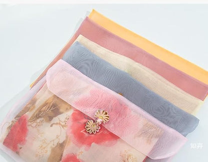 3 Pieces Scarf Storage Bag Beige Encrypted Matte Button Yarn Envelope Silk for Scarf Gifts Organza Clothing Wardrobe Organizer Packaging Bags 10.6 x 14.5 Inches (White 2)