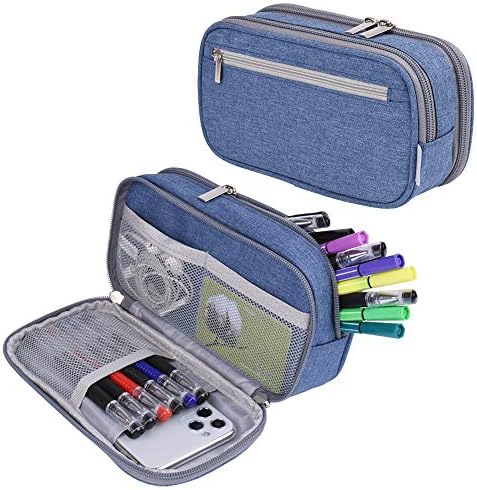 Big Capacity Pencil Case Large Pencil Bag Pouch Pen Case Pencil Marker Holder with High Storage for Office Desk Organizer Supplies Cosmetic Makeup Bag, Blue by VanceCharterSchool
