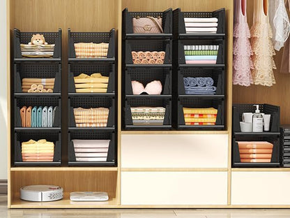 Folding Closet Organizer and Storage for Shelves, 5 Pack Stackable Plastic Storage Basket for Closet, Top Bottom of Closet Organizer, Drawers Organizer for RV, Camper, Pants, Clothes, Office