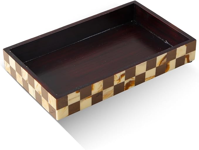 Handicrafts Home Small Bathroom Tray for Countertop, Resin Inlay Vanity Tray for Perfume & Cosmetics, Guest Towel Holder, Decorative Serving Tray for Bathroom,10x6, Vintage Decor, Brown Bathroom Tray