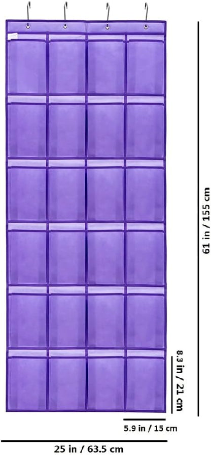 Over The Door Hanging Shoe Organizer Shoe Rack Hanger 24 Large Fabric Pockets Holder with 4 Sturdy Hooks (PURPLE)