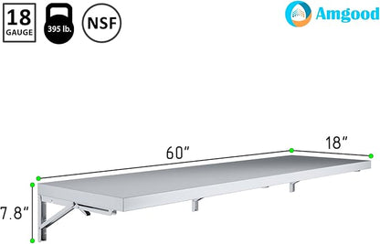 AmGood Stainless Steel Folding Wall Shelf 18 in. x 60 in. | NSF | Concession Stand, Food Truck, Kitchen, Restaurant, Garage, Laundry, Utility Room