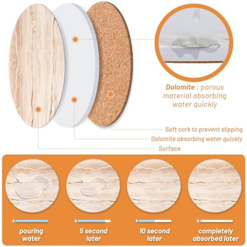 Acejoz Drink Coasters Set of 6, Absorbent Coaster for Coffee Table Decor, Marble Style Ceramic Coaster for Home Decor, 4 Inches - Image 4