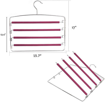 Swing Arm Pant Hangers 2 Pack Non-Slip Multi Layers Removeable Stainless Steel Pant Jean Slack Hangers Foam Padded Rotatable Hook for Space Saving Clothes Trousers Closet Organizer