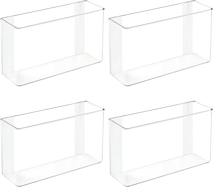 mDesign Plastic Adhesive Mount Storage Organizer Container for Kitchen or Pantry Wall Organization - Space Saving Holder for Sandwich Bags, Foil - 11" Wide - Ligne Collection - 4 Pack - Clear