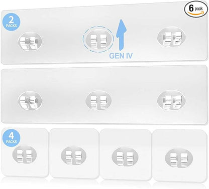 Elegant Shower Caddy Adhesive Replacement, 6 PCS Strong Waterproof Adhesive Hooks and Strips for Shower Shelf and Bathroom Storage Shelves, No Drilling Also Fit Kitchen Rack