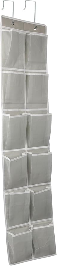 GOMAJI Over the Door 12 Pocket Hanging Shoe Organizer, Gray