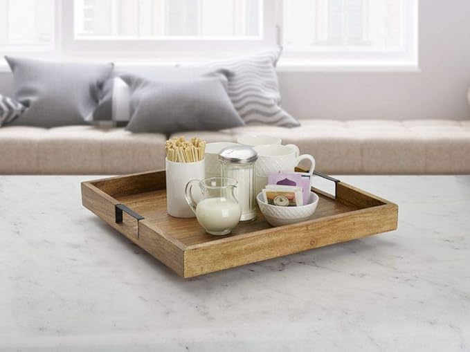 Gourmet Basics by Mikasa 5261665 Square Lazy Susan Serving Tray, 18-Inch, Mango