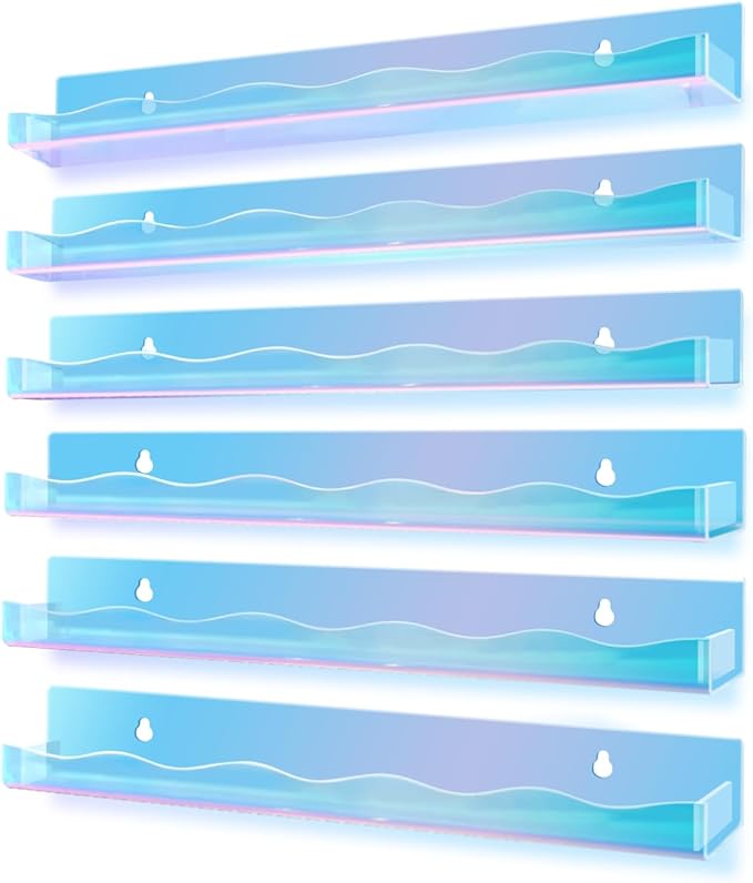 BTremary 15" Nail Polish Rack Wall Mounted Floating Shelves Acrylic Paints Gel Polish Organizer and Storage with End Caps for Kid Room, Books, Nail Techs, Art Lovers, Great Display Salons, Rainbow