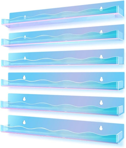 BTremary 15" Nail Polish Rack Wall Mounted Floating Shelves Acrylic Paints Gel Polish Organizer and Storage with End Caps for Kid Room, Books, Nail Techs, Art Lovers, Great Display Salons, Rainbow