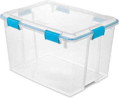 Sterilite 80 Qt Gasket Box, Stackable Storage Bin with Latching Lid and Tight Seal, Plastic Container to Organize Basement, Clear Base and Lid, 1-Pack