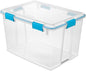 Sterilite 80 Qt Gasket Box, Stackable Storage Bin with Latching Lid and Tight Seal, Plastic Container to Organize Basement, Clear Base and Lid, 1-Pack
