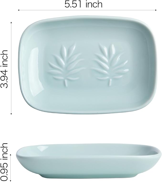 Ceramic Soap Dish for Bathroom and Kitchen, Non-Slip Bar Soap Holder with Fast Drain Design, Soap Saver Tray for Sink,Azure