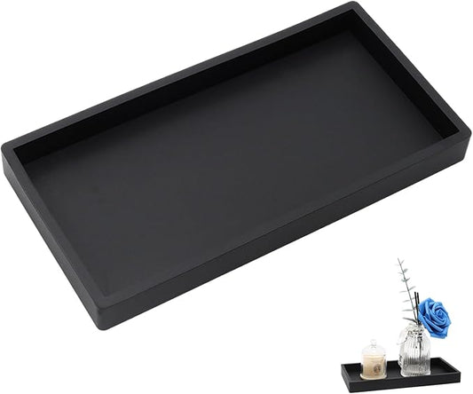 8 Inch Black Bathroom Tray for Counter Silicone Vanity Perfume Soap Dispenser Decorative Tray