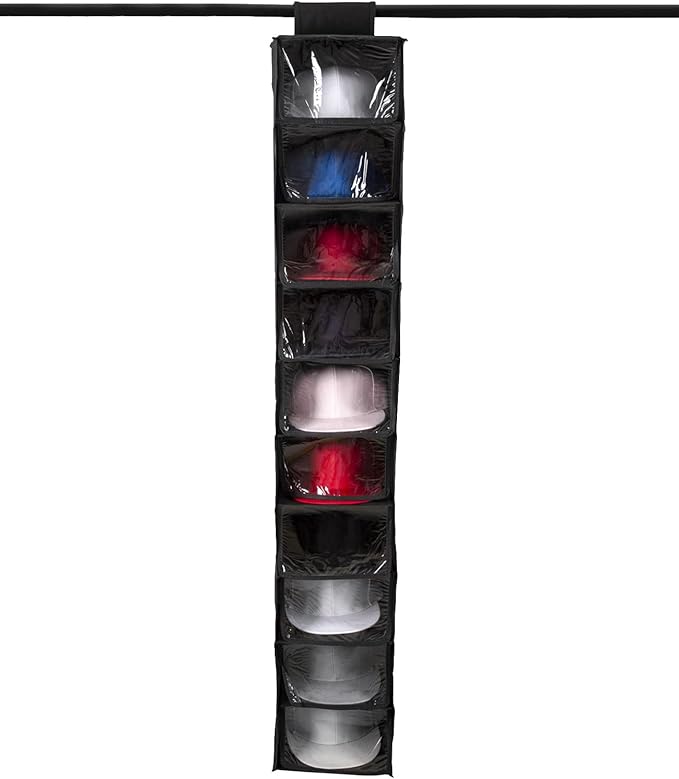Cap Organizer, 10-Shelf Hanging Closet Hat Rack, with Dust Shield, Non-Woven Fabric Caps Holder for Hats, Baseball Cap, Shoes, & Accessories Storage