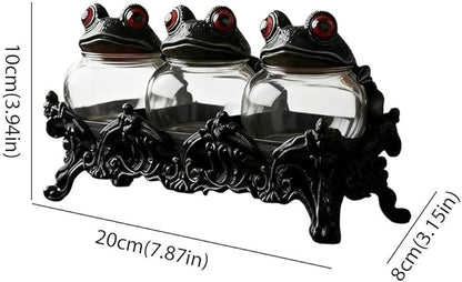 Handcrafted Witchy Frog Apothecary Spice Jars,Gothic Food Storage Containers, Frog Spice Jar Set for Salt Pepper and Herbs,3 Piece Spice Cellars, Kitchen Décor for Spices, Tea Leaves