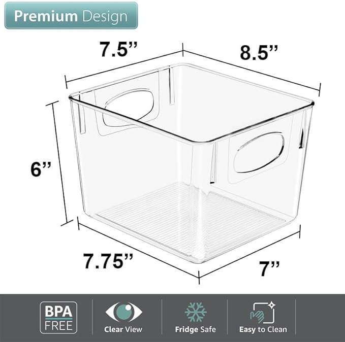 Sorbus 2 Pack Medium Clear Plastic Storage Bins, Clear Organizer Bins with Handle for Kitchen, Pantry, Cabinet, Refrigerator, Craft, Toys, Clothes, Closet, Under Sink, Bathroom Organizers and Storage