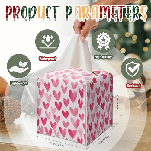 Modern Square Leather Tissue Box Cover/Case Holder Gifts for Women Family and Friends, Decorative Holder/Organizer for Bathroom Kitchen Nightstand Office Home (Pink Heart) - Image 2