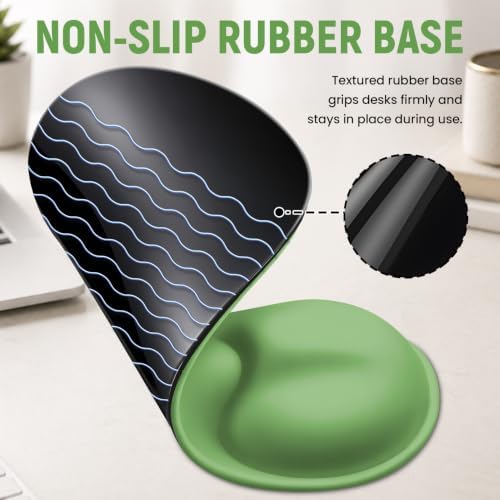 Ergonomic Mouse Pad with Wrist Rest, Gel Wrist Support, Green Cat - Image 5