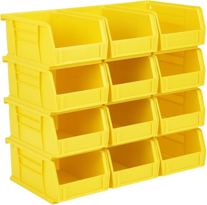 Hudson Exchange 7-1/2" x 4" x 3" (12 Pack) Plastic Stackable Storage Bin and Hanging Container, Yellow