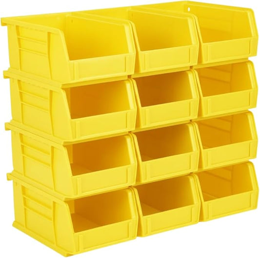 Hudson Exchange 7-1/2" x 4" x 3" (12 Pack) Plastic Stackable Storage Bin and Hanging Container, Yellow