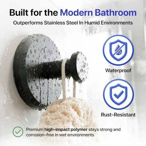 HOME SO Suction Cup Hooks for Shower & Bathroom Towel Holder 4-Pack Black - Image 3