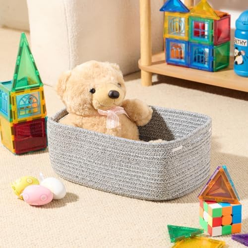 MiniArk Small Storage Baskets for Organizing | Closet Organizer Bins | Shelf Toy Basket | Woven Rope Baskets | Cube Decorative Box | Shallow Basket | 13x8.5x5.1” | 3 Packs Mixed Grey - Image 4