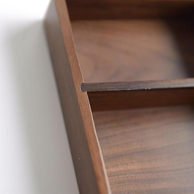 Walnut Flatware Storage Box 9.44X6.61X0.98 Inch Solid Wood Cutlery Drawer Organizer Tray for Kitchen Utensil and Desktop Storage