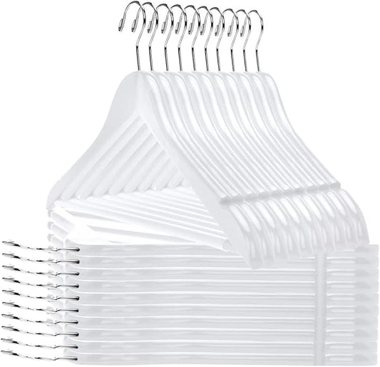 Quality Hangers Wooden - Slightly Curved Hanger 90 Pack Sets - Solid Wood Coat with Stylish Chrome Hooks - Heavy-Duty Clothes, Jacket, Shirt, Pants, Suit Hangers(White, 90), 17.5 inch, W040-30/ctn